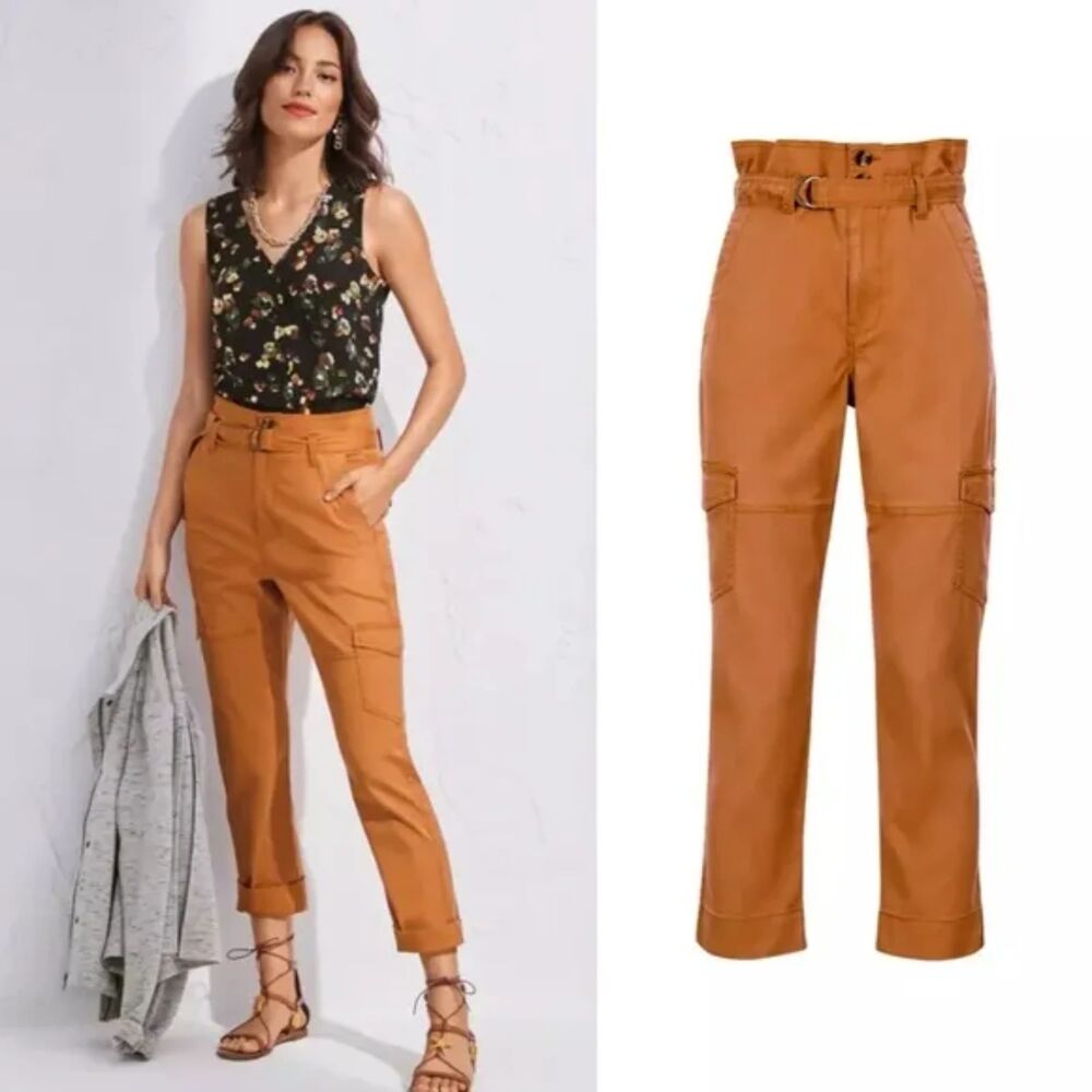 CAbi Paper Bag Waist High Rise Self-Belt Cargo Pants i Size 8